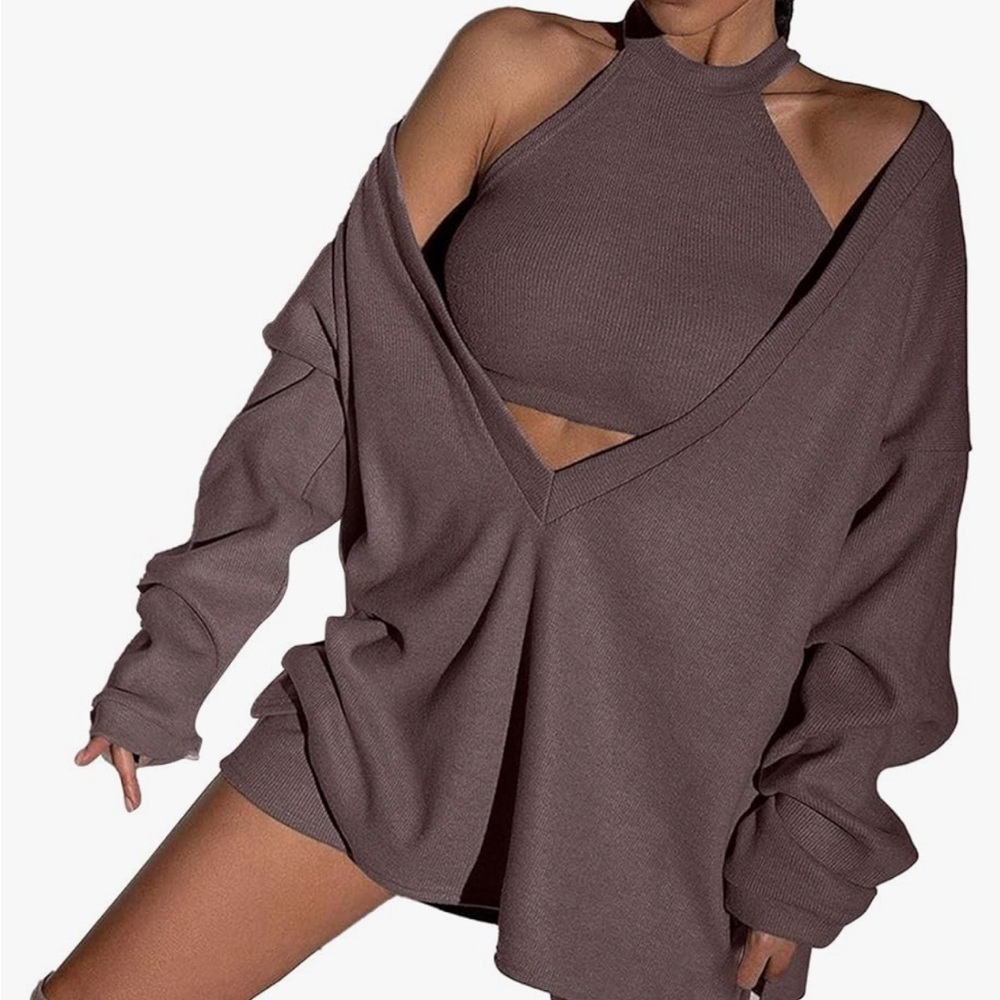 Brown Halter Top and Sweater Set